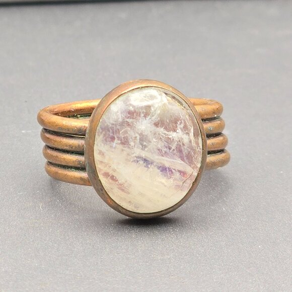 Unbranded Jewelry - VTG Copper & Moonstone Multi Band Ring Size 7.5 Large Natural Gemstone